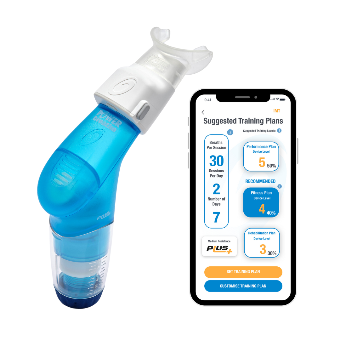 POWERbreathe com Smart Adaptor conectado ao aplicativo ActiBreathe